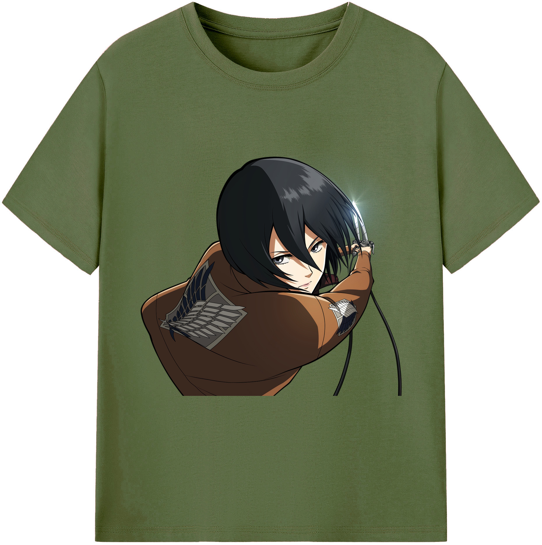 （画像用） 進撃の巨人 ミカサ·アッカーマン Attack on Titan Mikasa Ackerman 綿100％半袖Tシャツ（フロントプリント）